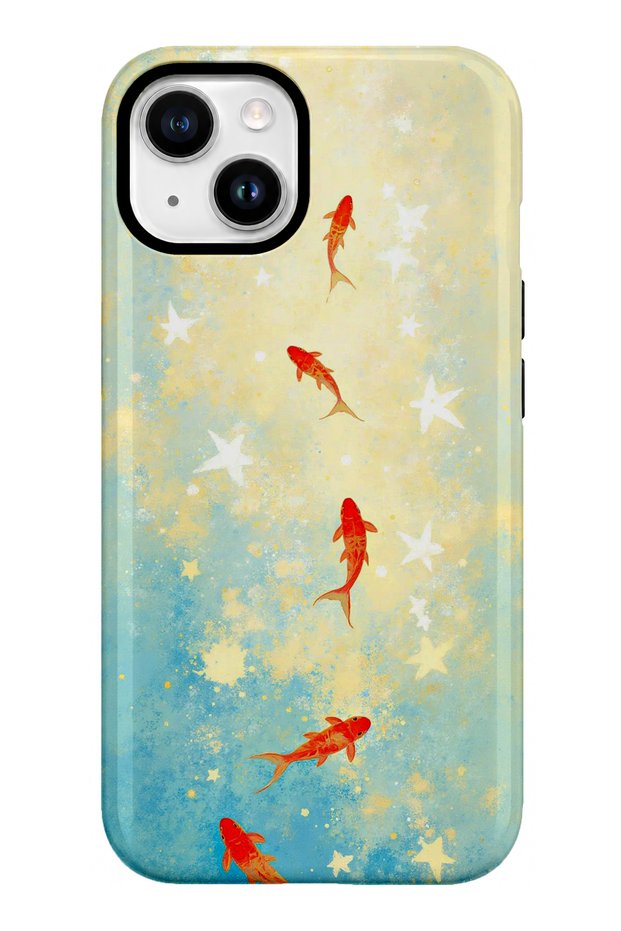 متوافق مع iPhone 15 PLUS / 14 PLUS - تصميم أسماك الكوي، غطاء مزدوج الطبقات، غلاف حماية ذو سطح لامع
