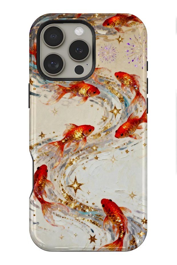 Compatible with iPhone 15 Pro Max - Golden Fishes, Double Layer Cover, Glossy Surface Protective Case