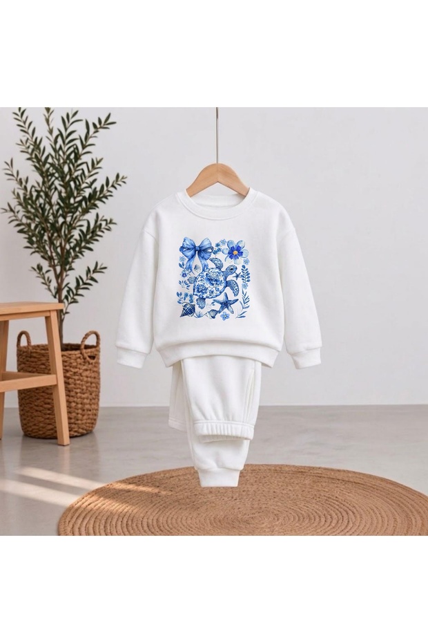 Team Sweatshirt Karetta Sea Shell Printed Girls' and Boys' Crew Neck Sweatshirt