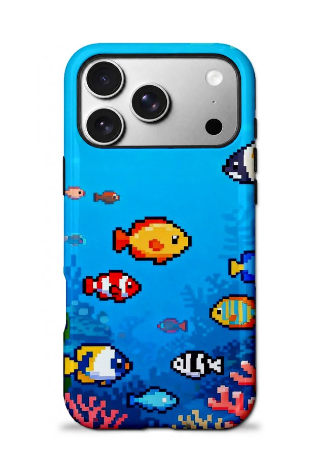 متوافق مع iPhone 17 PRO - تصميم أسماك استوائية، غطاء مزدوج الطبقات، حافظة واقية ذات سطح لامع