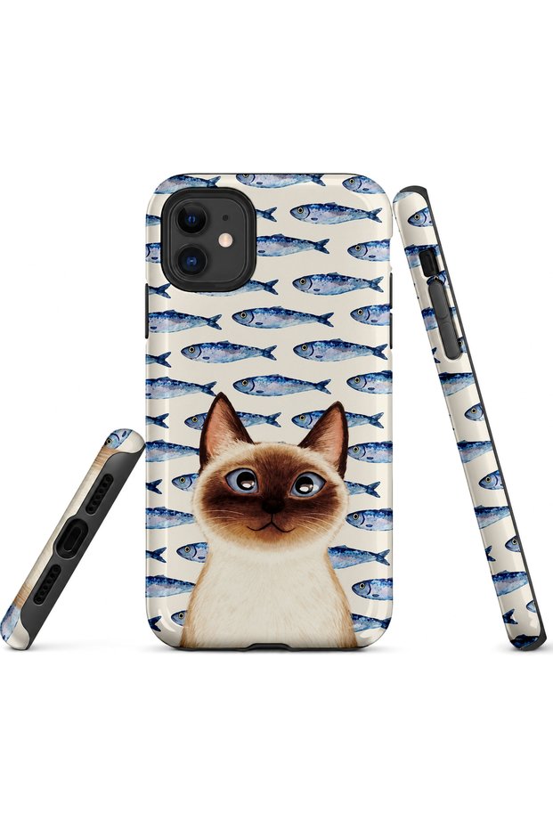 Compatible with iPhone 12 / 12Pro - Cat and Fish Design, Double Layer Cover, Glossy Surface Protective Case