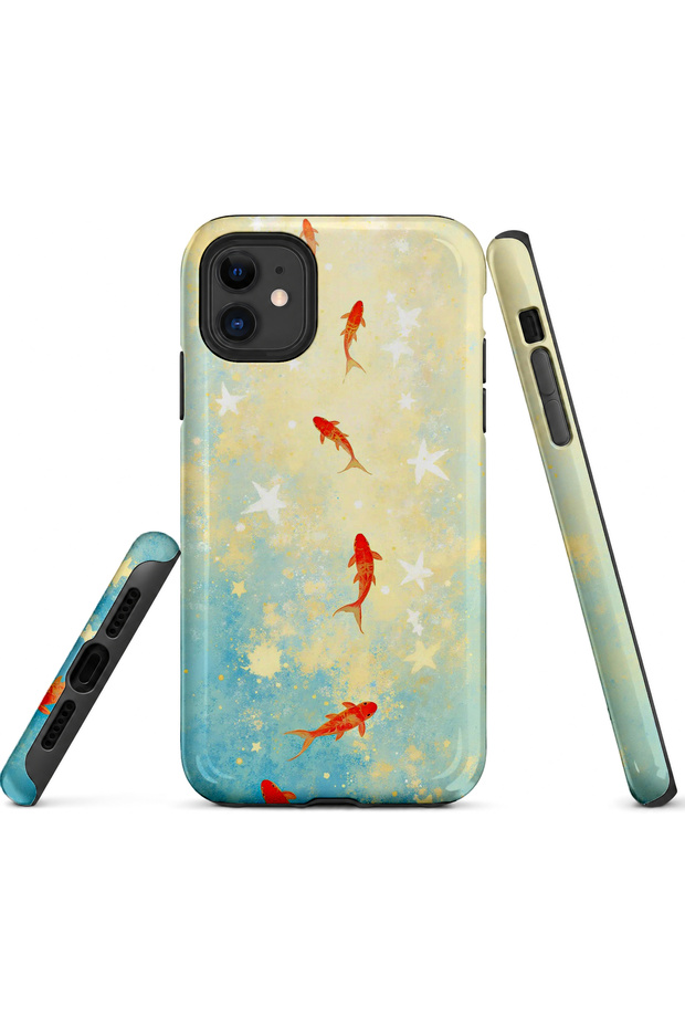 متوافق مع iPhone 12 / 12PRO - تصميم على شكل سمكة كوي، غطاء مزدوج الطبقات، غلاف حماية ذو سطح لامع