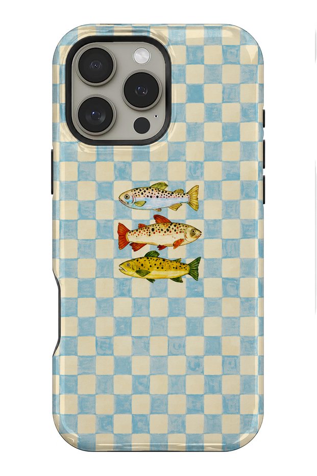 Compatible with iPhone 14 Pro Max - Checkered Fishes, Double Layer Cover, Glossy Surface Protective Case