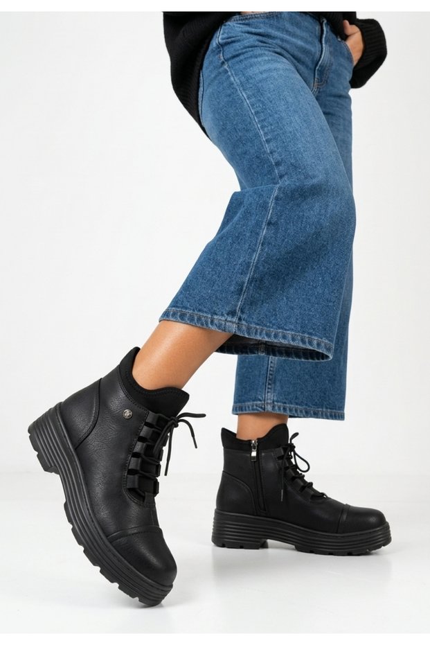 Bellamor Platform Sole Genuine Leather Zippered Lace-Up Boots