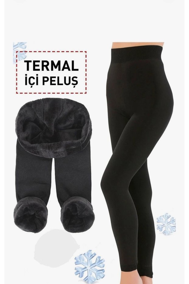 Plush Inside, Soft, Non-Sweating Wool and Flexible Black Thermal Leggings XL