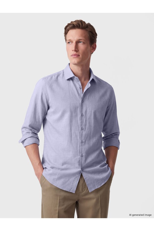 Özmarka New Season Blue Regular Fit Flannel Men's Shirt