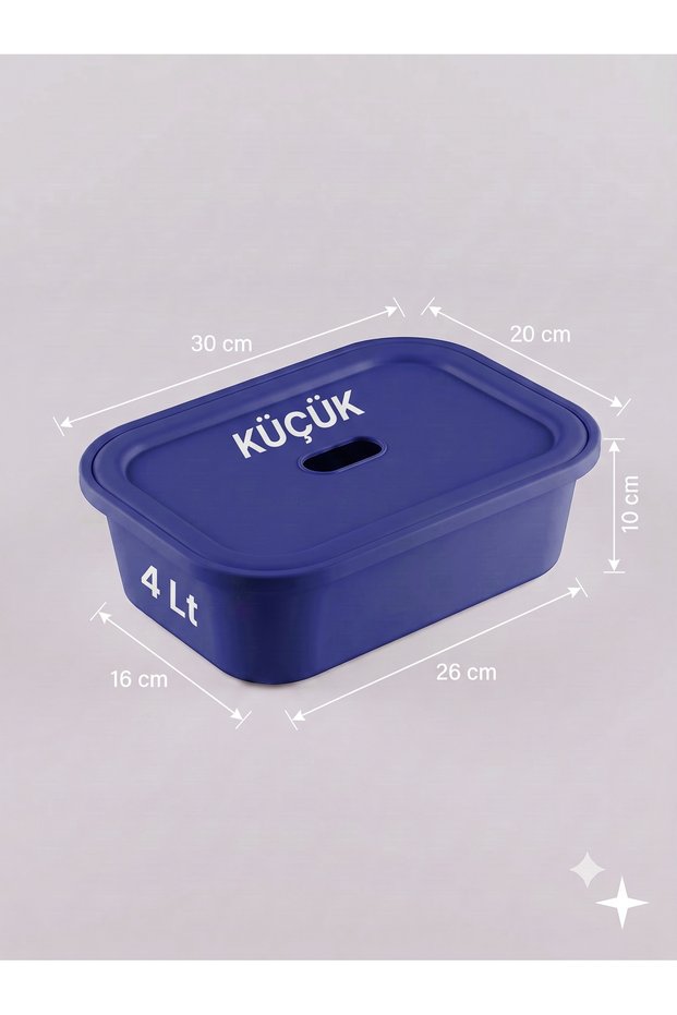 Small Size 4 Liter 30X20X10 cm Polypropylene Plastic Organizer with Navy Blue Lid - Toy Box and Storage Basket
