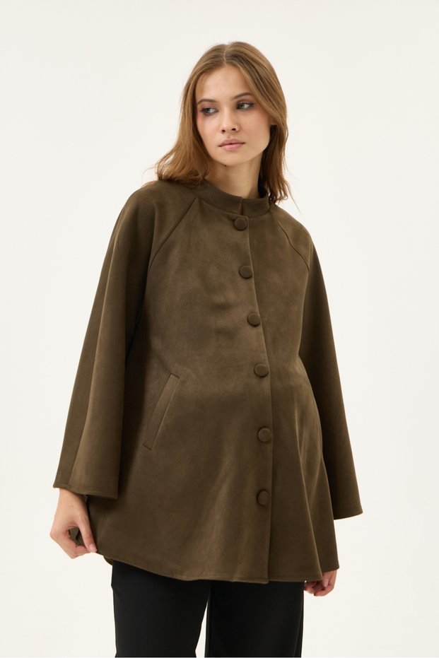 Maternity Suede Poncho Jacket (Khaki)