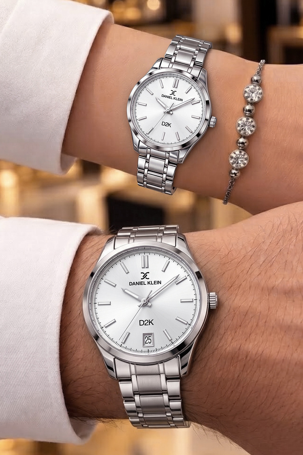 Women's Men's Lover Couple Wristwatch Set of 2 - Steel Band 3 Atm Water Resistant Japanese Movement - Stylish Gift Boxed Dke2064C5