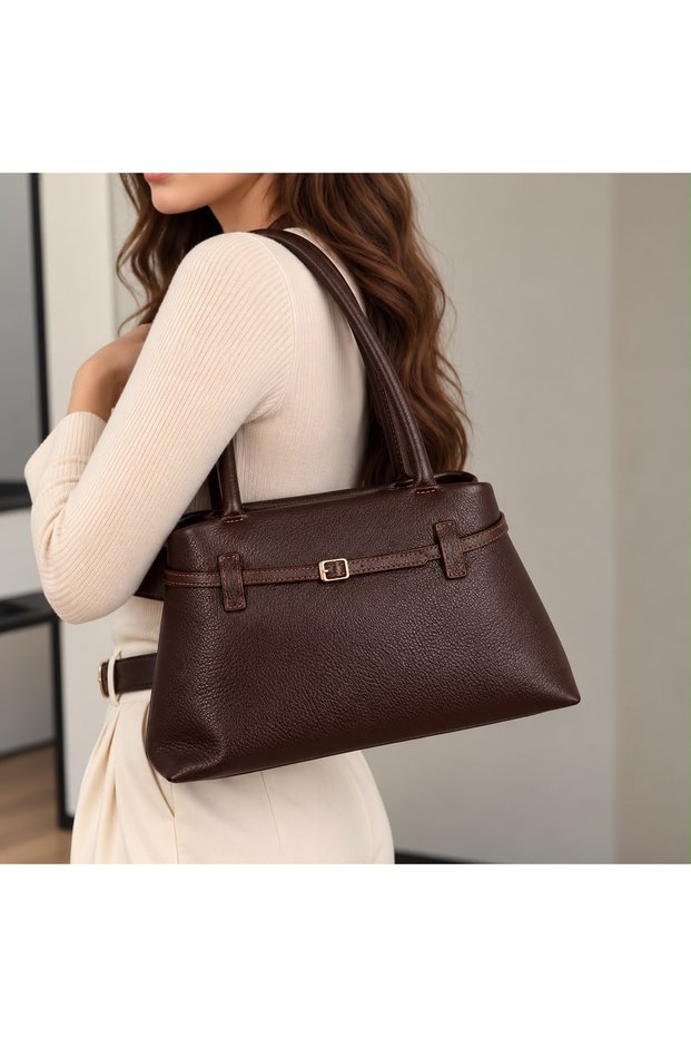 Genuine Leather Women's Hand and Shoulder Bag Brown