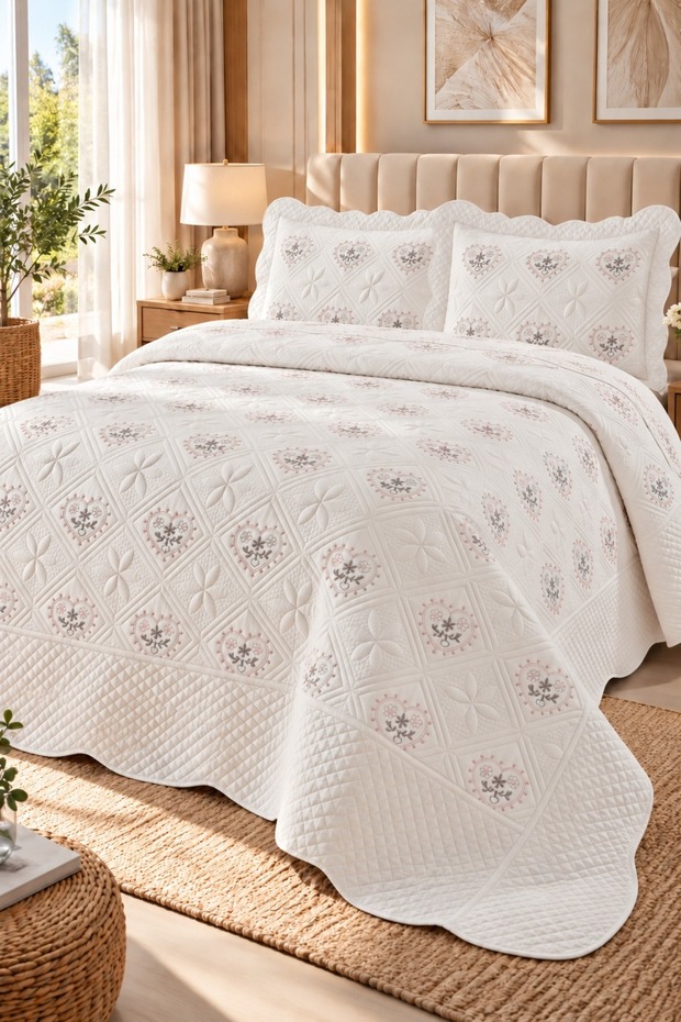Laretta Double Embroidered Bedspread Set | 250X260 cm | Elegant, Modern, and Stylish Design