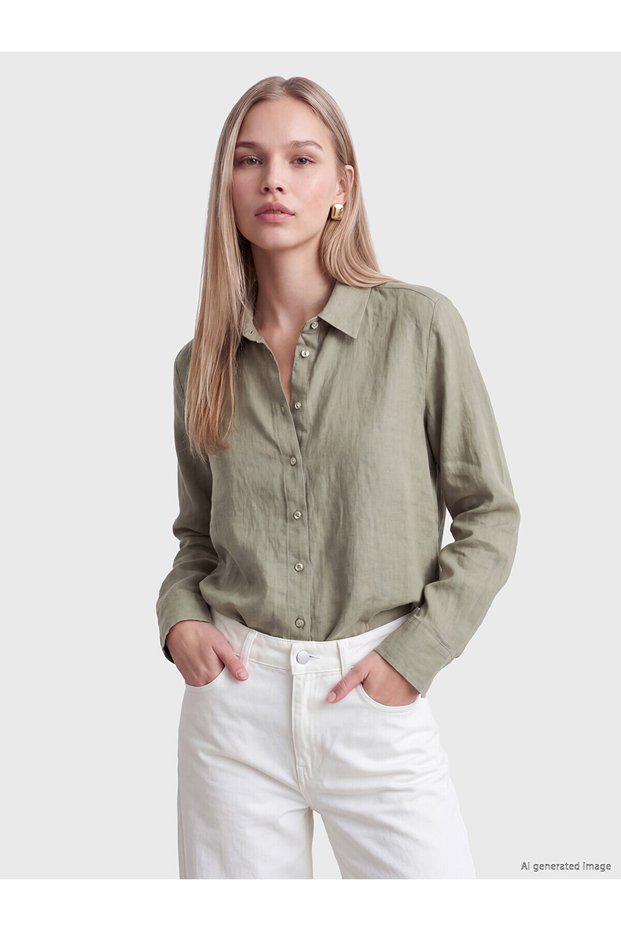 Peak New Season Khaki 100% Linen Women's Shirt