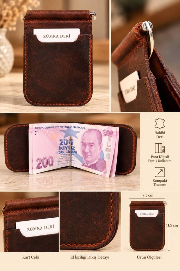 Genuine Leather Money Clip Wallet (7.5 X 11.5 cm)