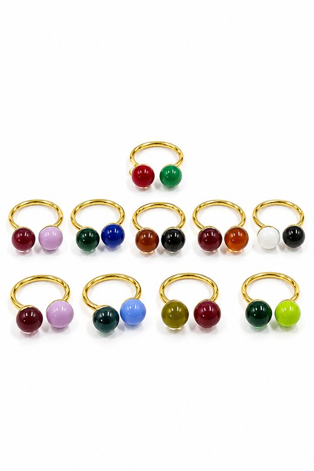 Handmade Glass Double Ball Ring N262501