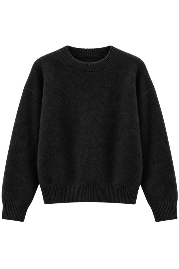 Women's Black Melange Crew Neck Ultra Soft Textured Sweater