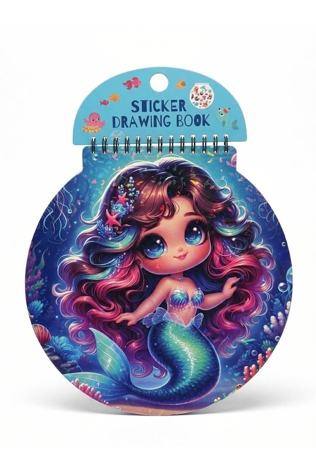 Stickered Picture Notebook Large Size Mermaid Themed Navy Blue