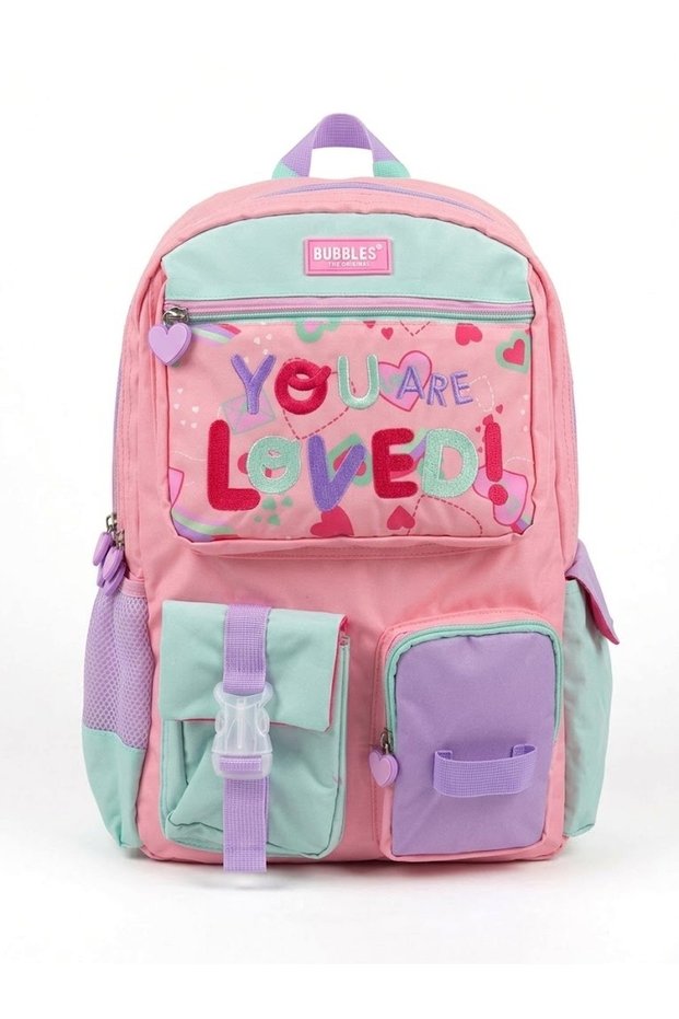 You Are Loved School Bag with Buckle Front Pocket Pink