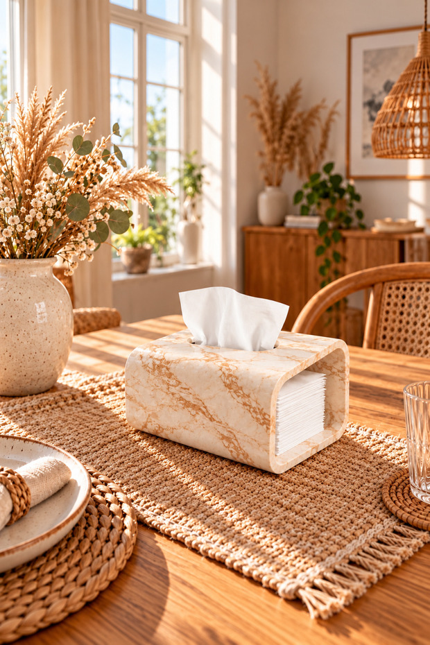 Decorative Concrete Marble Patterned Design Napkin Holder Bohemian Style Napkin Holder for Kitchen, Coffee Table, Dining Table, Restaurant