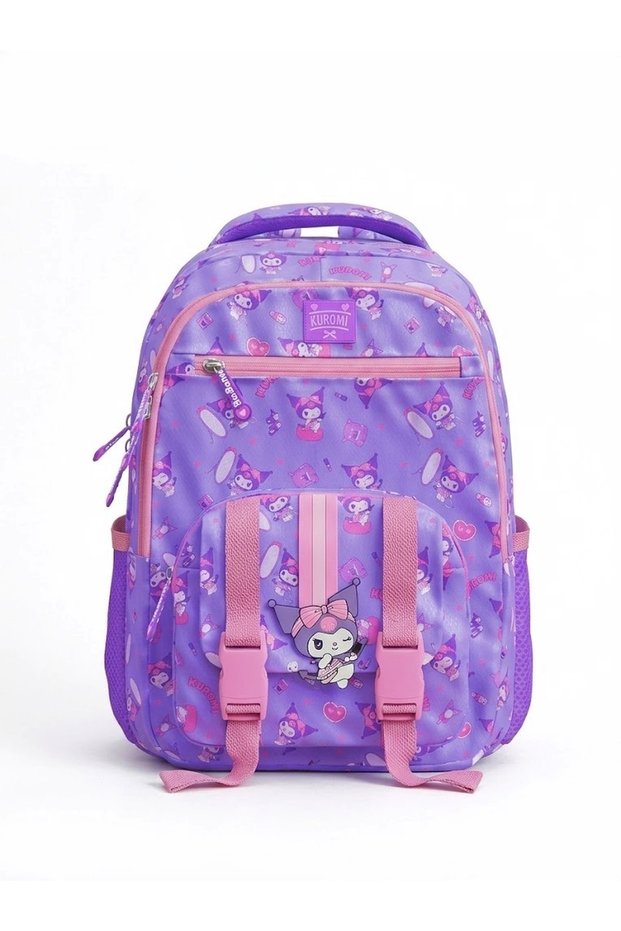 School Bag with Patterned Buckle and Front Pocket, Purple