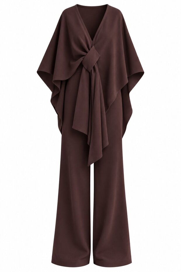 Brown Poncho Knitwear Set - 0190