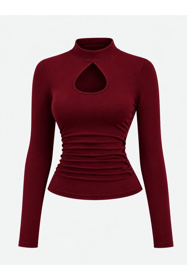 Elegant Blouse Featuring a Stylish Drop Collar, Cinched Waist Design, and a Body-Hugging Cut. A Must-Have for Your Daily and Special Combinations!
