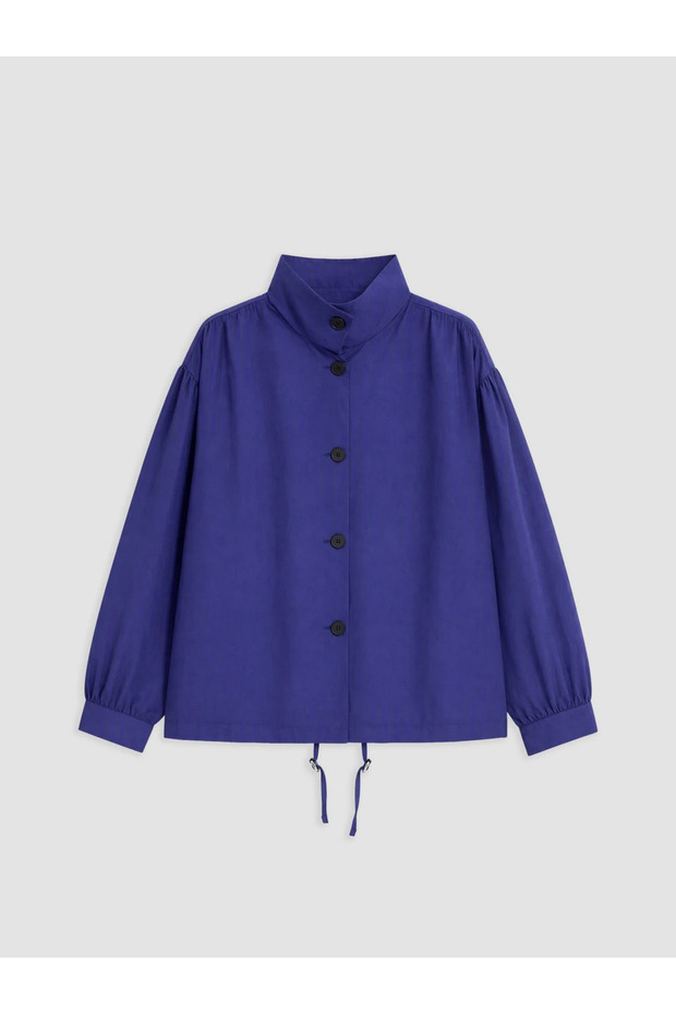 Blue Stand Collar Oversize Women's Trench Coat