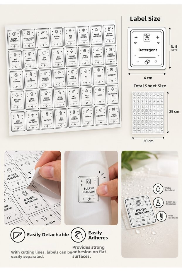 Household Cleaning Products Label 40 Pieces – Heat, Water, and Chemical Resistant Strong Adhesive Label Set