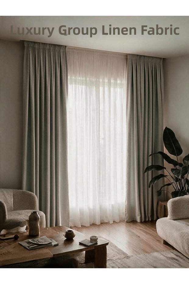 Light Gray 100% Linen Background Curtain 1. Quality Draped Fabric, Non-Pleated, Extrafoam, Gathered, Ready to Use (1 Piece, Single Wing)