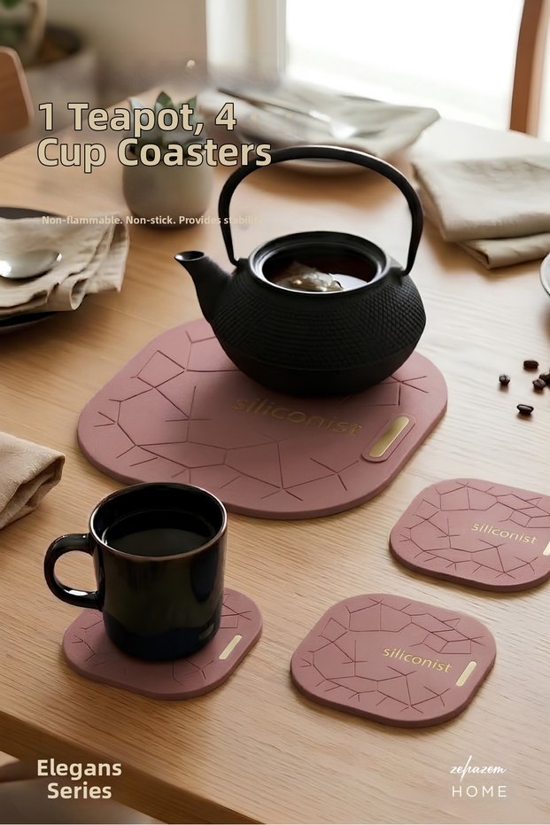 1 Trivet and 4 Coasters Set - Dried Rose