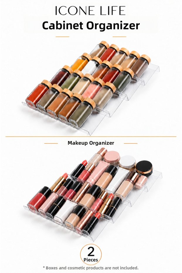2-Pack Modular Transparent Drawer Stand – Adjustable Z Organizer, Can Be Used Nested and Layered, Makeup and Cosmetics Organizer