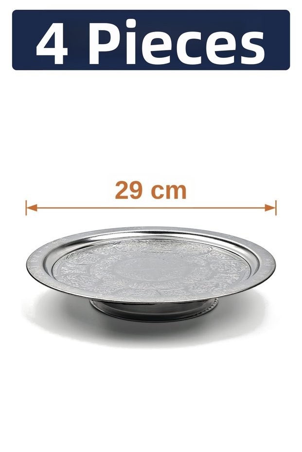 29 cm Footed Lenger Authentic Patterned Chrome Steel Kebap and Presentation Plate