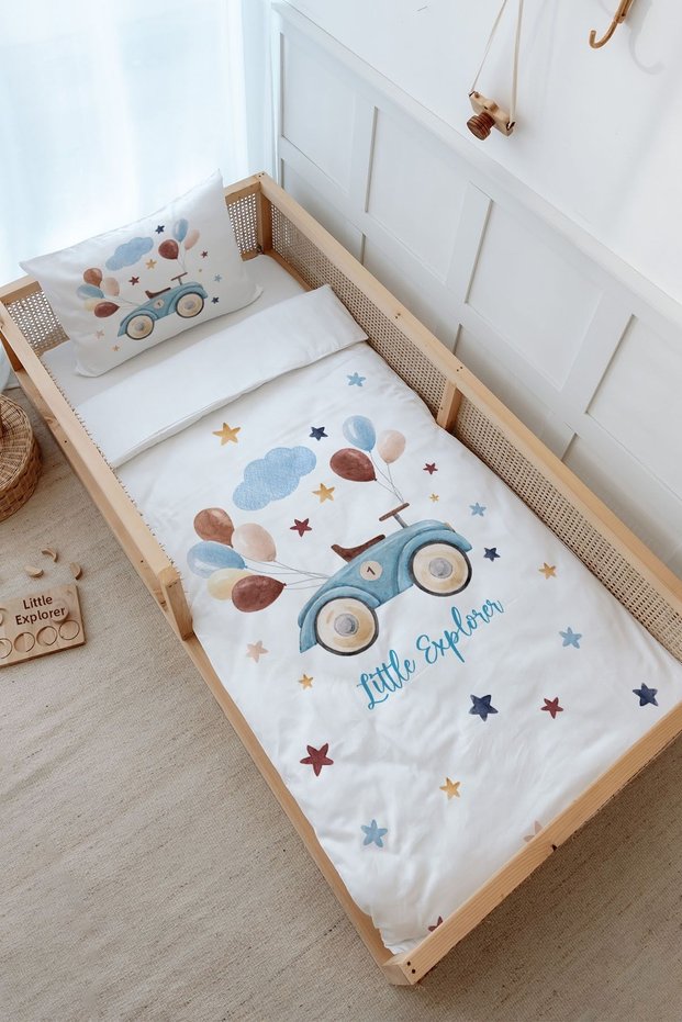 Montessori Duvet Cover and Fitted Sheet Set - for Baby Series - Car with Balloons