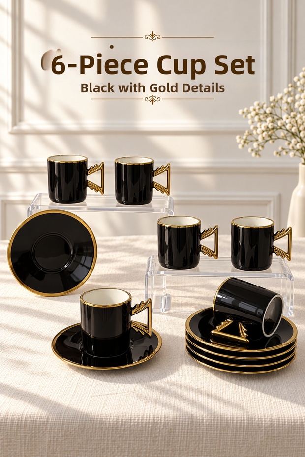6-Person Gold Detailed Porcelain Coffee Set