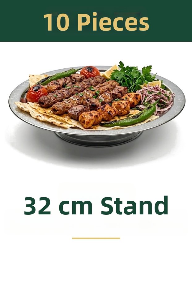 32 cm Footed Lenger Authentic Patterned Chrome Steel Kebap and Presentation Plate