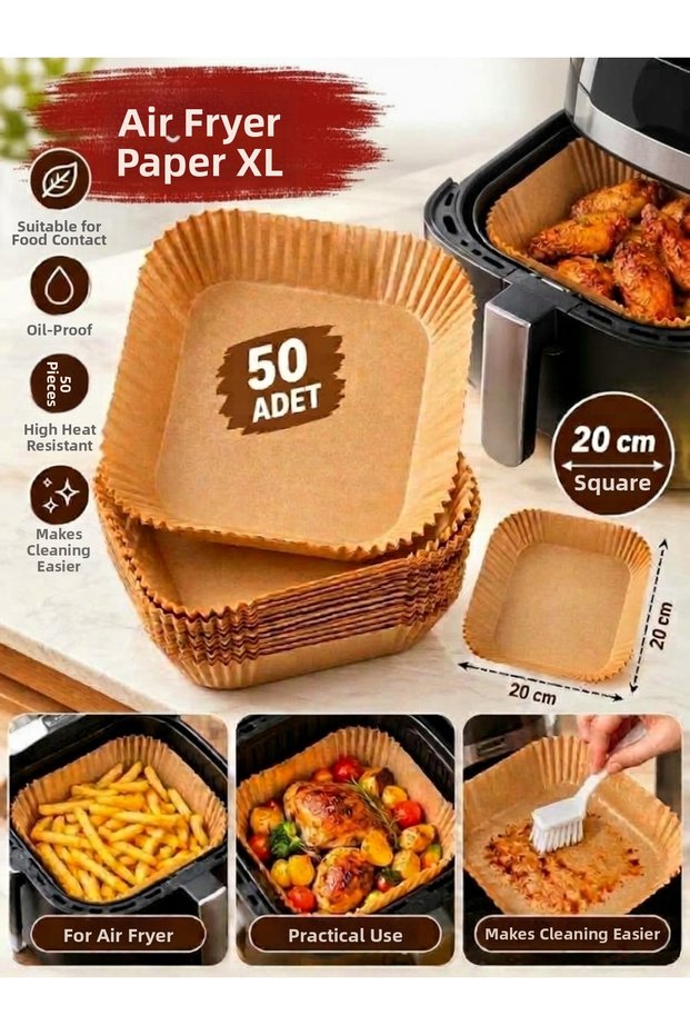 Silva Nature Airfryer Baking Paper XL Large Size 50 Pieces Square Air Fryer Parchment Baking Paper Oil-Proof