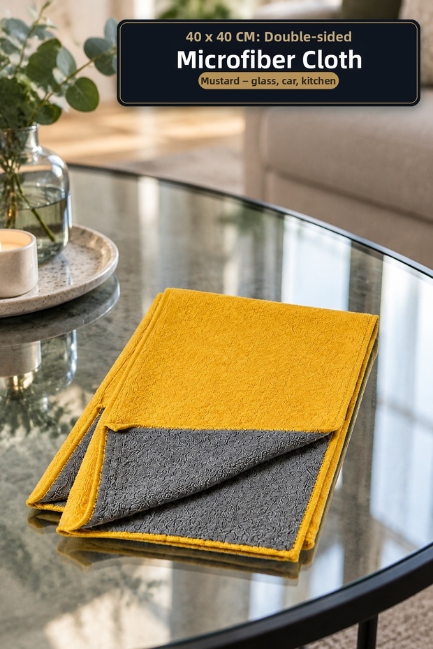 Microfiber Cleaning Cloth 40X40 cm Mustard Double Sided Glass Vehicle Kitchen Wiping Cloth