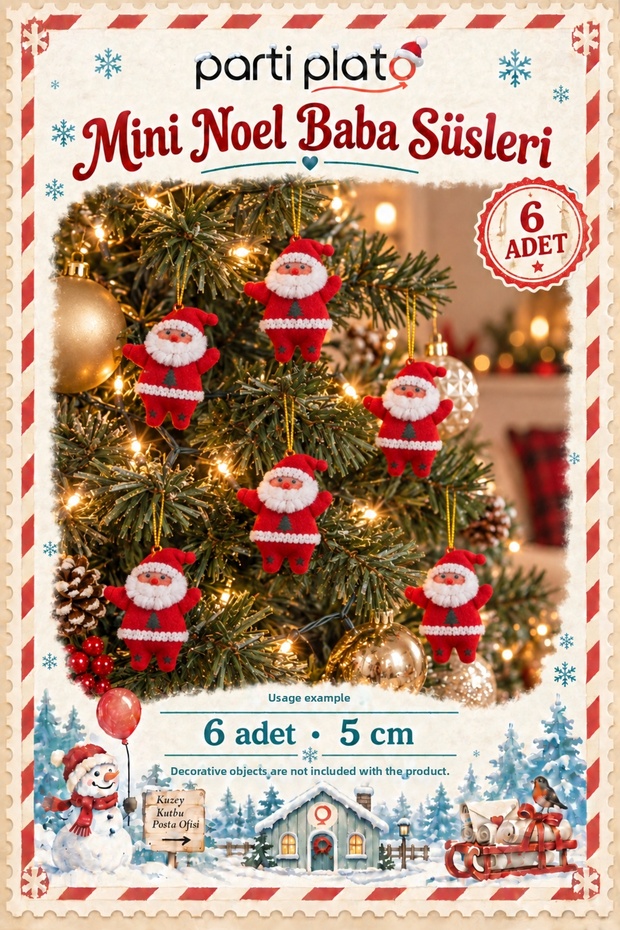 Mini Santa Claus Christmas Tree Hanging Ornament 5 cm Set of 6