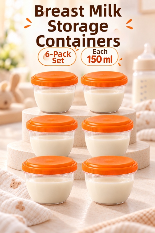 6-Piece Baby Breast Milk and Food Storage Container Set Orange 150ml