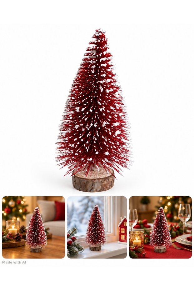 1 Piece 15 cm Snowy Sparkling Red Christmas Pine Tree, Christmas Ornament T12