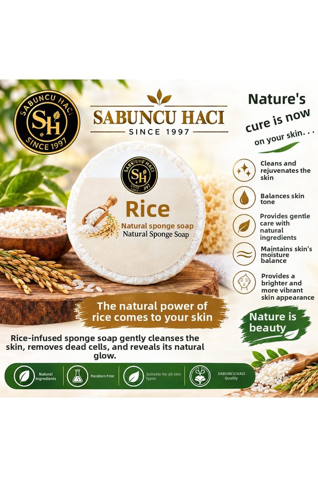 Rice Extract Natural Sponge Soap 130-140 Gr Practical Use Bath and Body Cleansing Soap