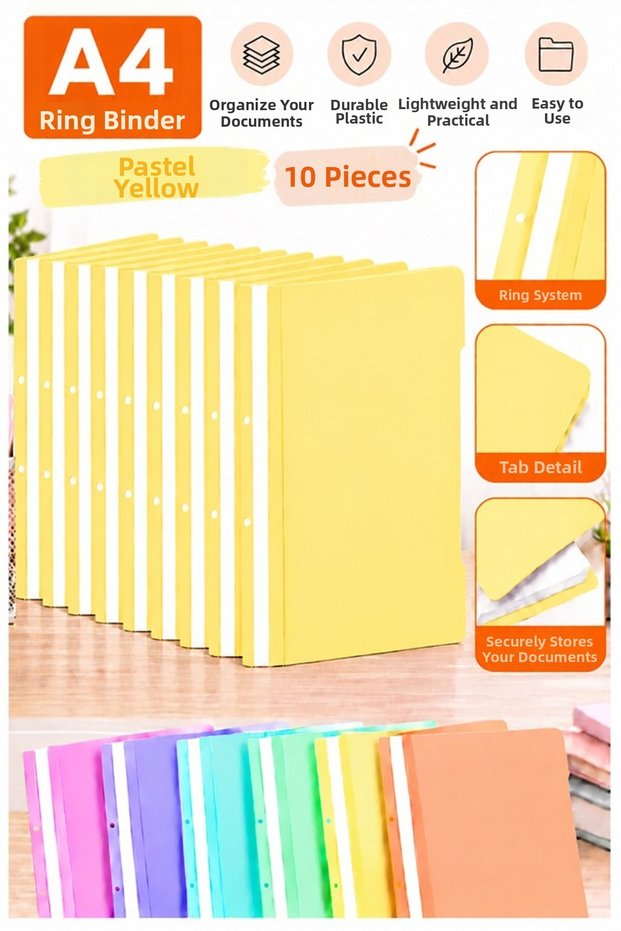 Ring Binder Pastel Yellow A4 10 Pieces Economical Quality Plastic Ring Binder Document Presentation File Colorful Office Desk School