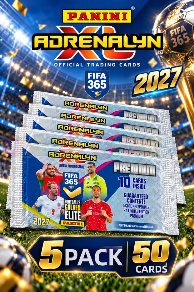 Panini Fifa 365 Adrenalyn XL 2027 Premium Football Player Card Pack - 5 Pack Premium Cards