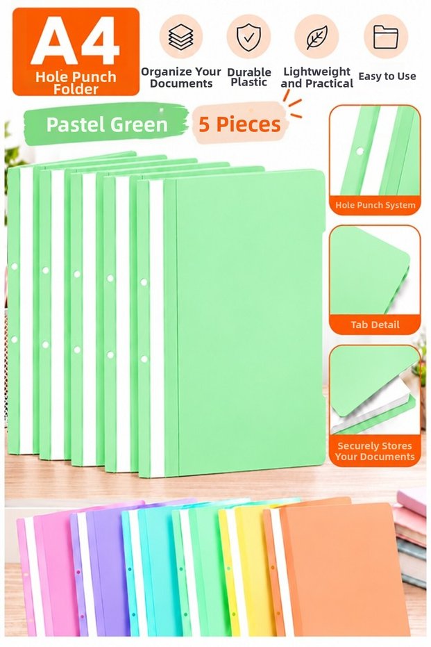 Ring Binder Pastel Green A4 5 Pieces Economical Quality Plastic Ring Binder Document Presentation File Colorful Office Bureau School