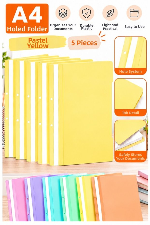 Ring Binder Pastel Yellow A4 5 Pieces Economical Quality Plastic Ring Binder Document Presentation File Colorful Office Desk School