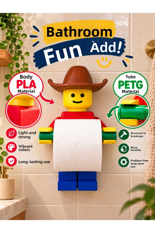 Large Size Toilet Paper Holder with Cowboy Hat and Lego Figures