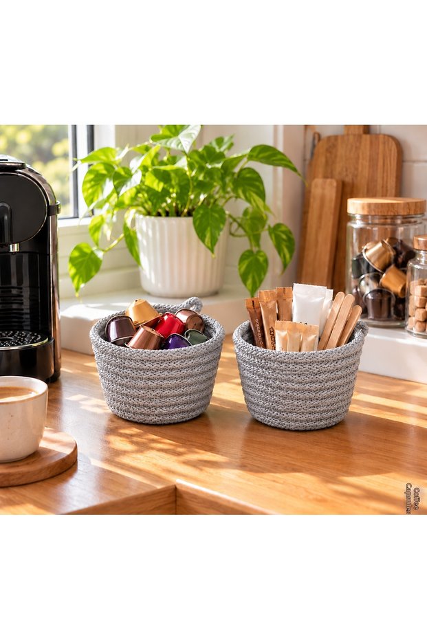 8X6 cm Set of 2 Mini Kitchen Organizer Baskets, Multi-Purpose Coffee Capsule, Candy, and Small Item Organizer