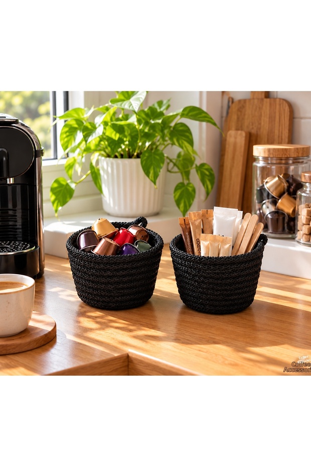 8X6 cm Set of 2 Mini Kitchen Organizer Baskets, Multi-Purpose Coffee Capsule, Candy, and Small Item Organizer