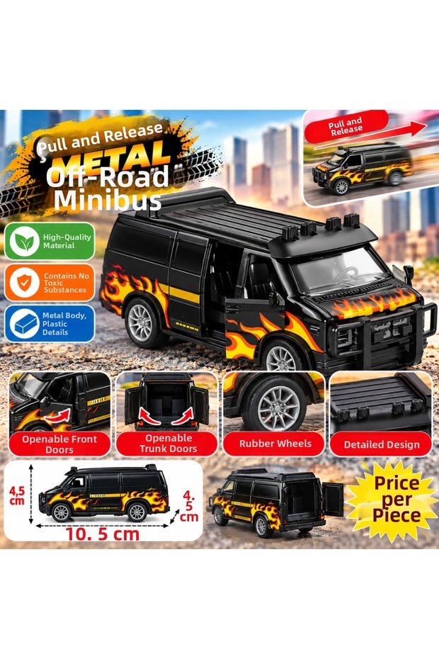 Pull and Drop Metal Black Off-Road Minibus