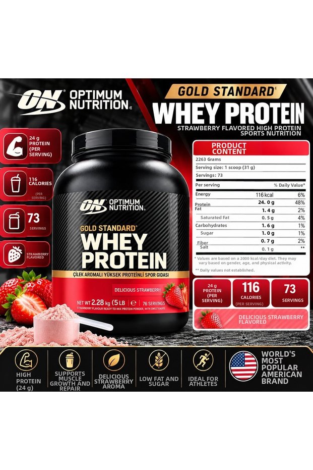 Nutrition Gold Standard Whey Protein Powder 2263 Gr - Strawberry