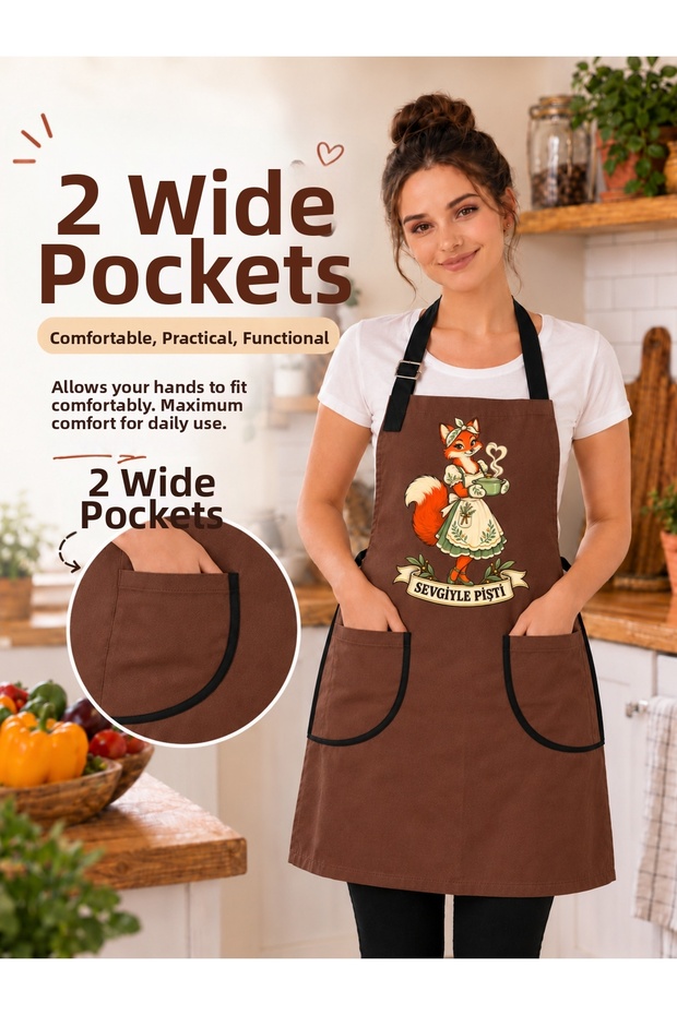 Women's Kitchen Apron Printed Water Repellent Stain Resistant Apron with Adjustable Straps and 2 Pockets